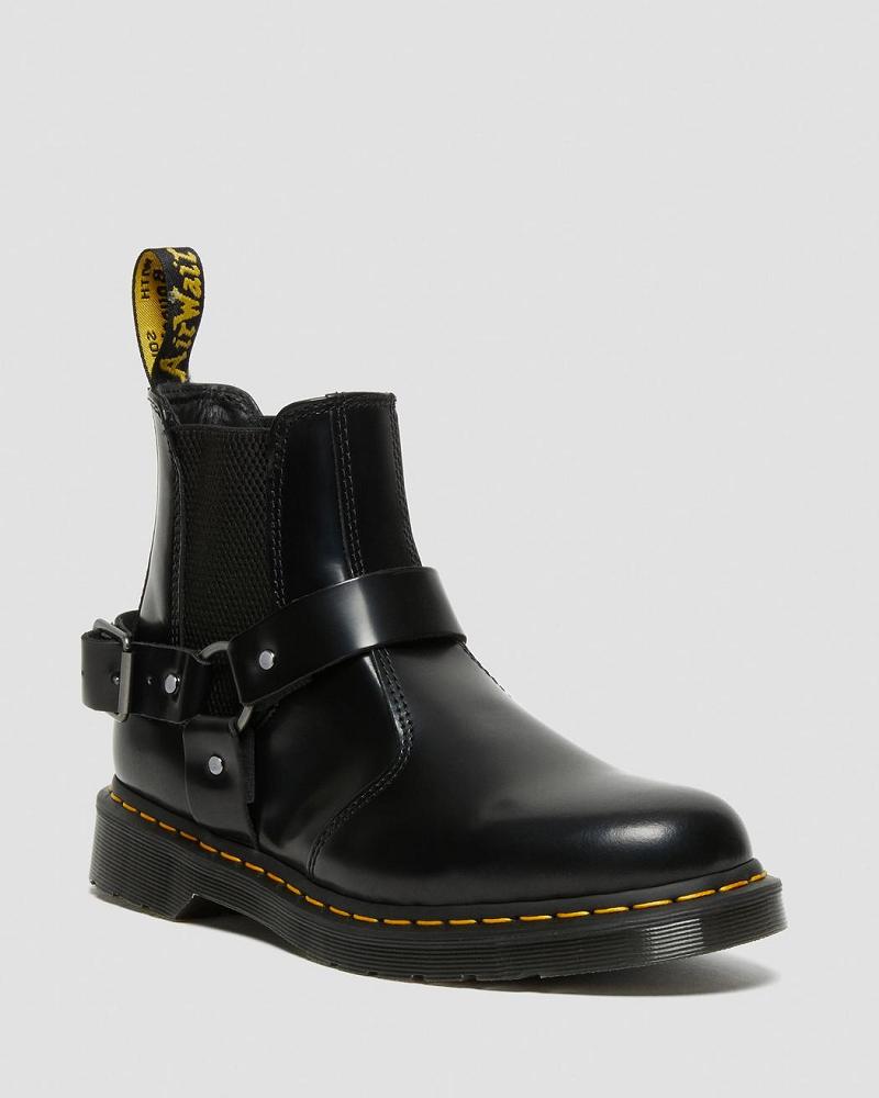 Black Men\'s Dr Martens Wincox Smooth Leather Buckle Boots | CA 458VRW